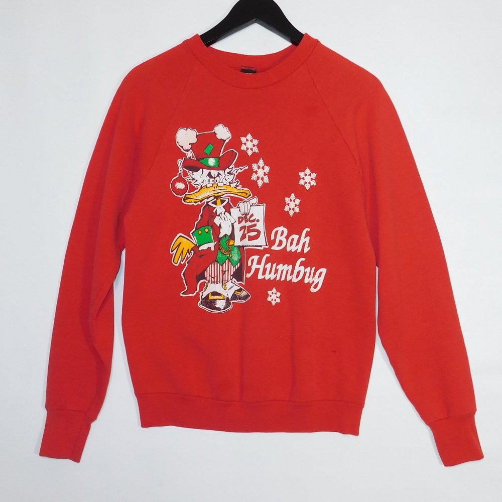Vintage Original 1980s BAH HUMBUG! Ugly Christmas Sweater Crew Neck Sweatshirt L